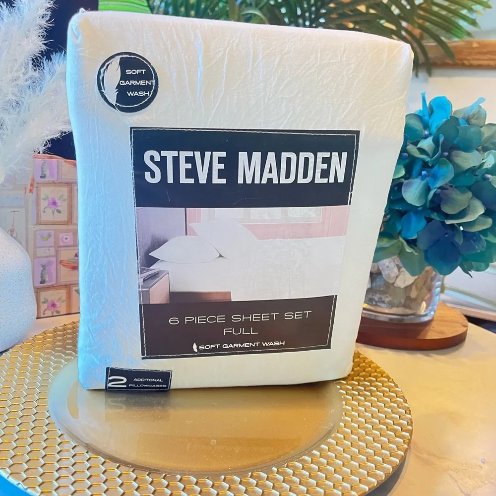 NEW Steve Madden 6 Piece Sheet Set Full Size | Soft Garment Wash White